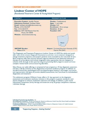 Lindner Center Of HOPE 2015-2016 NATSAP Profile