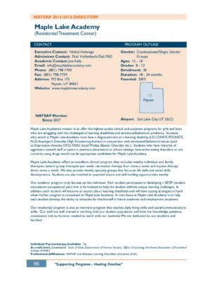 Maple Lake Academy 2015-2016 NATSAP Profile