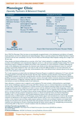 Menninger Clinic 2011-2012 NATSAP Profile