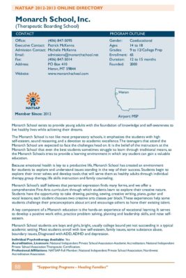 Monarch School Inc 2012-2013 NATSAP Profile