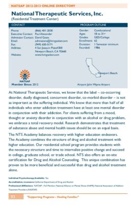 National Therapeutic Services Inc 2012-2013 NATSAP Profile