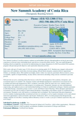 New Summit Academy Of Costa Rica 2009 NATSAP Profile