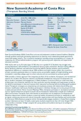 New Summit Academy Of Costa Rica 2012-2013 NATSAP Profile
