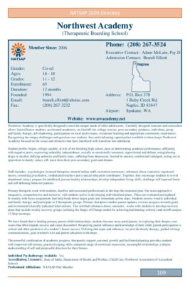 Northwest Academy 2009 NATSAP Profile