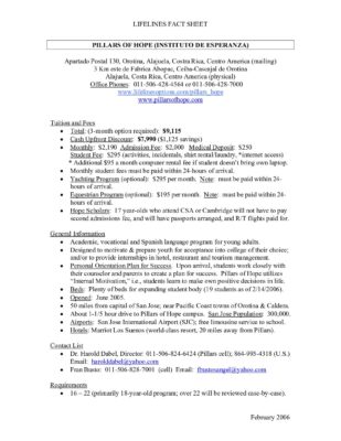Pillars Of Hope Lifelines Fact Sheet