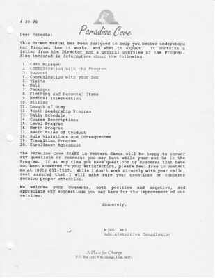 Paradise Cove Parent Manual 1996