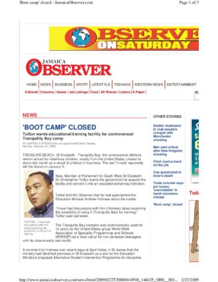 Tranquility Bay Jamaica Observer
