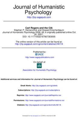 Carl Rogers — CIA Involvement Journal Article (January 2008)