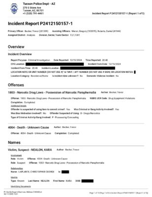Tucson Police Department — Incident Report (December 2024)