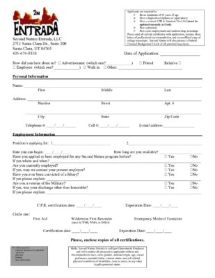 Second Nature Entrada — Employee Application Form