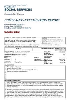 Embark At San Martin — Complaint Investigation Report (March 2024)
