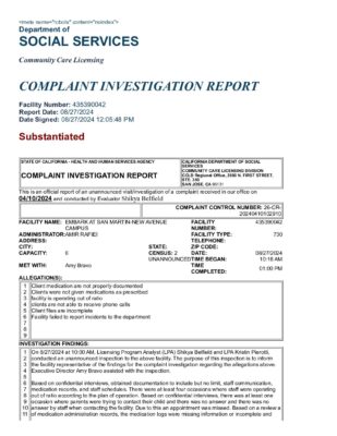 Embark At San Martin - New Avenue Campus — Complaint Investigation Report (August 2024)