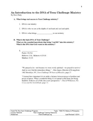 Teen Challenge — Training Notesheet (Jan 2014)