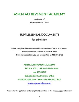 Aspen Achievement Academy Supplemental Documents For Admission