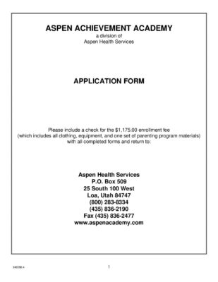 Aspen Achievement Academy Admission Application
