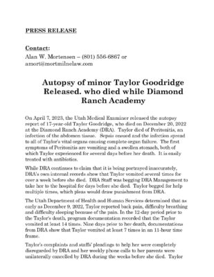 Diamond Ranch Academy — Autopsy Report Press Release (April 2023)
