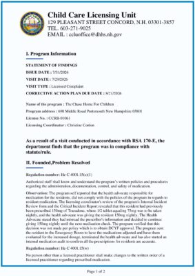 The Chase Home For Children — Corrective Action Plan (July 2026)