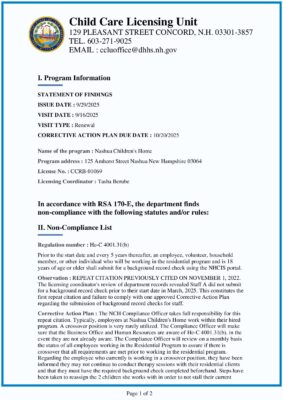 Nashua Children's Home — Statement Of Findings (September 2025)