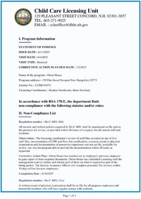 Orion House — Statement Of Findings (June 2025)