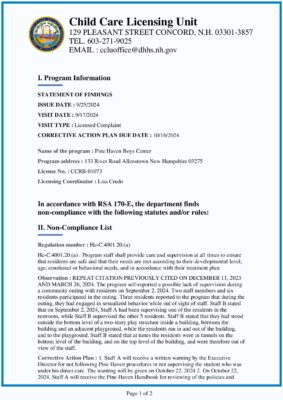 Pine Haven Boys Center — Corrective Action Plan (September 2024)