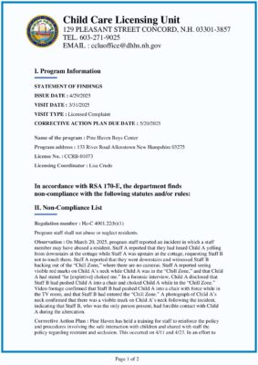 Pine Haven Boys Center — Statement Of Findings (March 2025)