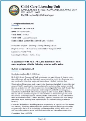 Spaulding Academy & Family Services — State Statement Of Findings (June 2024)