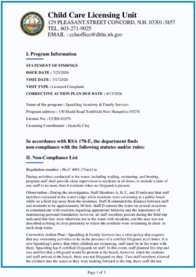 Spaulding Academy & Family Services — State Licensing Finding (July 2026)