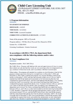 MPA At Plymouth — State Licensing Visit And Statement Of Findings (December 2024)