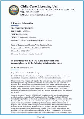 Mountain Valley Treatment Center — State Licensing Statement Of Findings (August 2024)