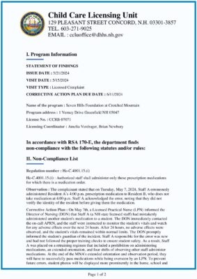 Seven Hills Foundation At Crotched Mountain — Statement Of Findings (May 2024)