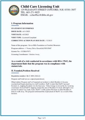 Seven Hills Foundation At Crotched Mountain — Statement Of Findings (June 2025)
