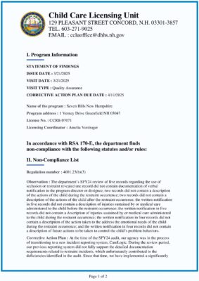 Seven Hills New Hampshire — Quality Assurance Inspection Report (March 2025)