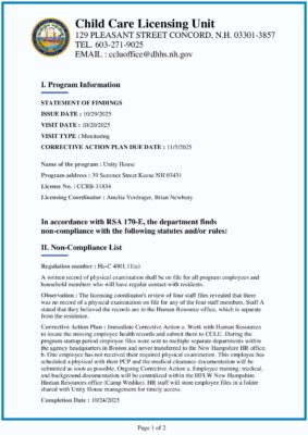 Unity House — State Monitoring Report (October 2025)