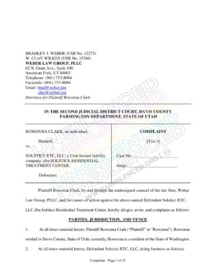 Clark, ROWENNA Vs. SOLSTICE RTC LLC Complaint