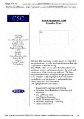 Paulding Regional Youth Detention Center — Website Profile (1998)