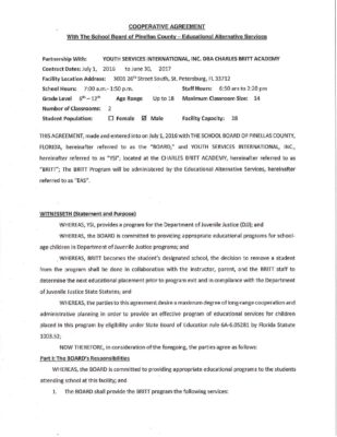 Charles Britt Academy YSI Cooperative Agreement 2016