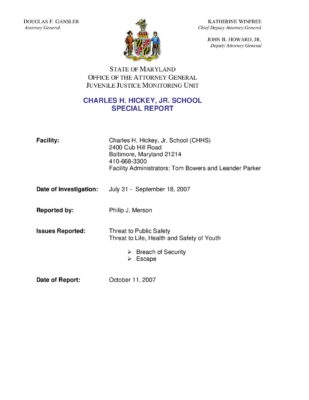 Charles H Hickey Special Report YSI 102507