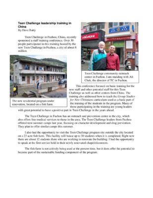 Teen Challenge Fuzhou — Staff Training Conference Report
