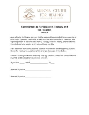 Commitment To Participate In Therapy And The Program Exhibit H
