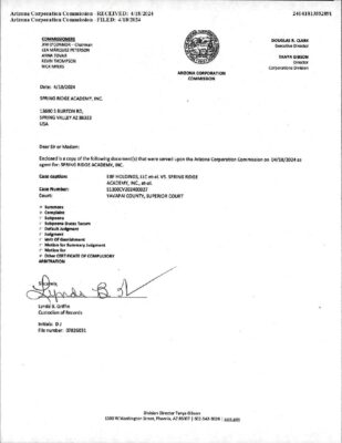 Spring Ridge Academy — Court Filing (April 2024)