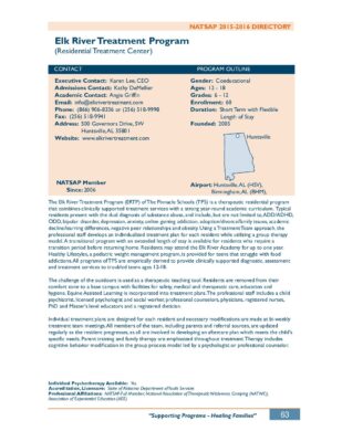 Elk River Treatment Program 2015-2016 NATSAP Profile