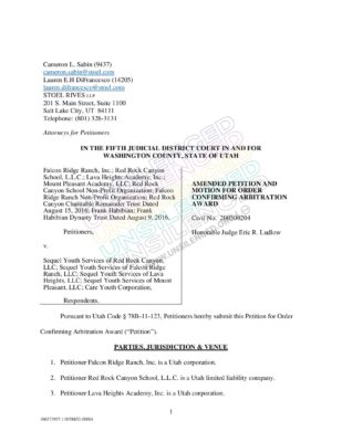 FALCON RIDGE RANCH Inc, Et Al. Vs. SEQUEL YOUTH SVCS FALCON Ridge, Et Al Amended Petition