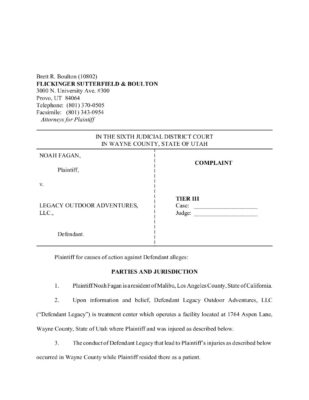 Fagan V Legacy Outdoor Adventures Complaint