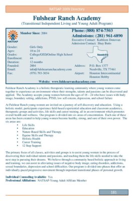 Fulshear Ranch Academy 2009 NATSAP Profile