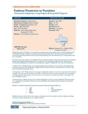 Fulshear Treatment To Transition 2015-2016 NATSAP Profile