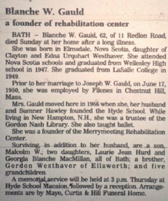 Hyde Blanche Gauld Obituary PPH 05 14 91