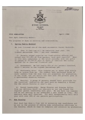 Hyde Newsletter April 1986