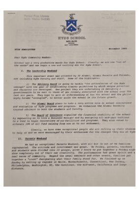 Hyde Newsletter November 1985