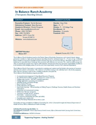 In Balance Ranch Academy 2015-2016 NATSAP Profile