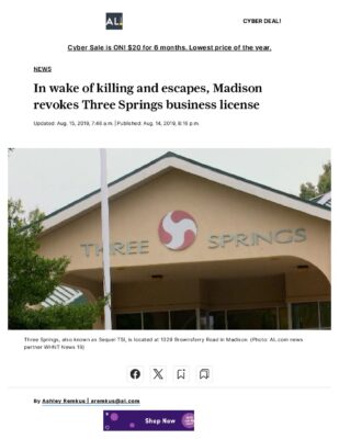 In Wake Of Killing And Escapes, Madison Revokes Three Springs Business License - Al